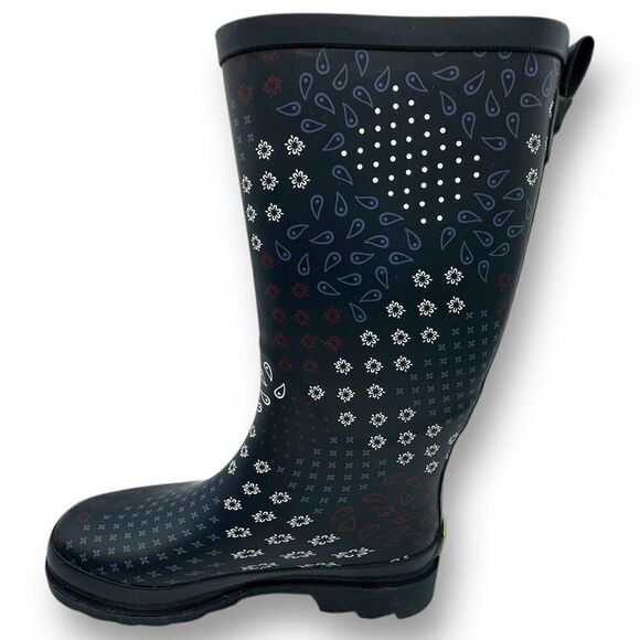 New Western Chief Womens Pretty Pattern Printed Tall Rain Boots Navy Blue Size 6 - Picture 4 of 12